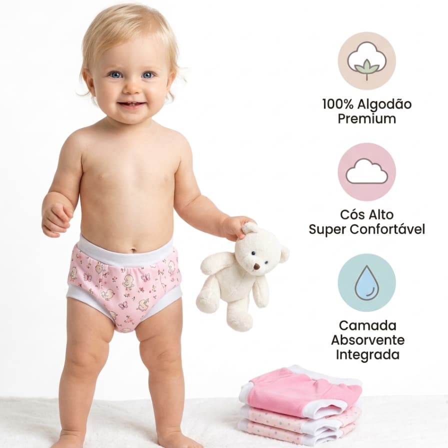 Kit Calcinha infantil Desfralde + rápido treinamento bebê - 2 unidades tam 02 algodão