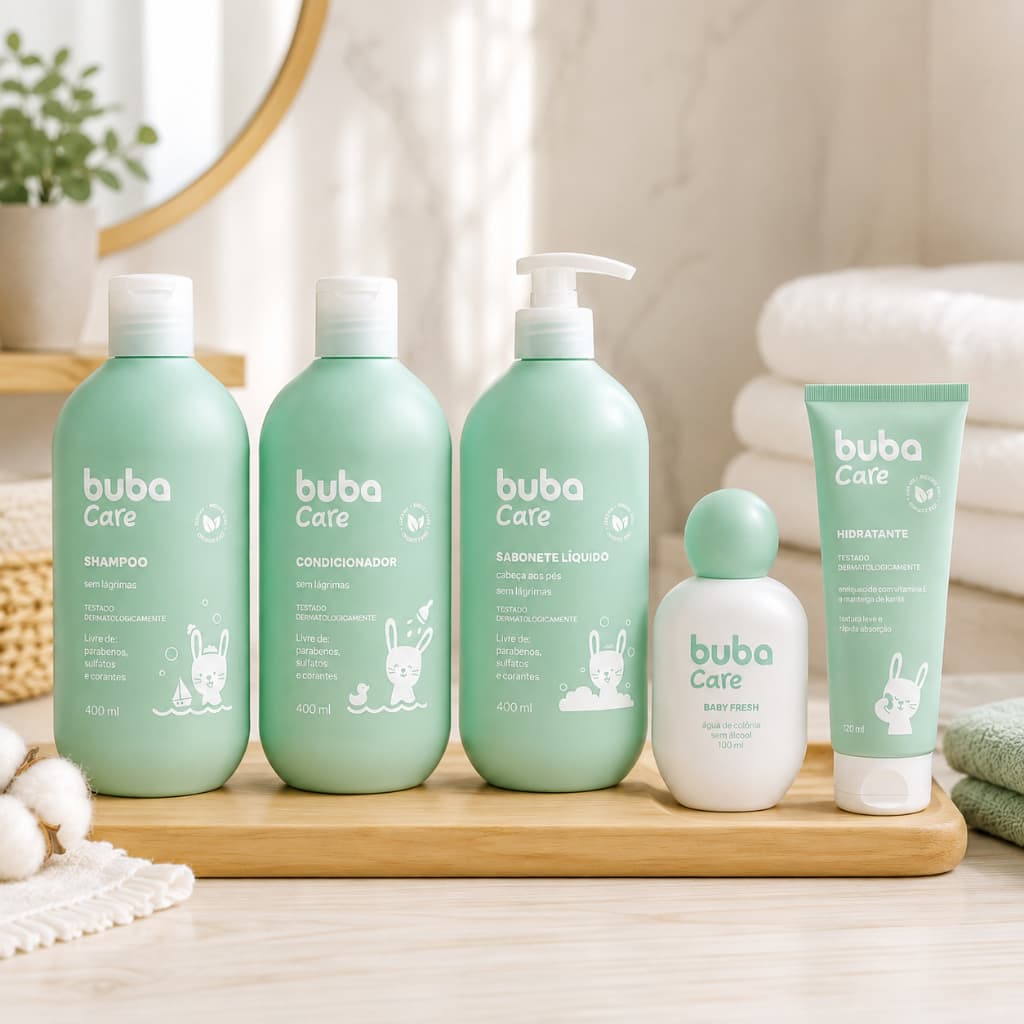 KIT BUBA CARE – SHAMPOO + CONDICIONADOR + COLÔNIA + SABONETE LÍQUIDO + HIDRATANTE *ESCOLHA SEU KIT*