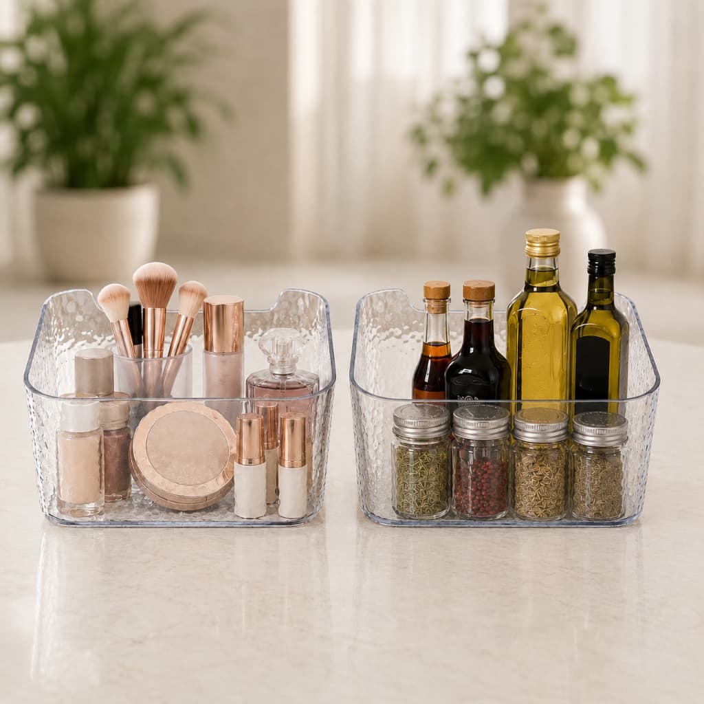 Organizador multiuso acrílico transparente 23cm cristal geladeira armario cestos banheiro