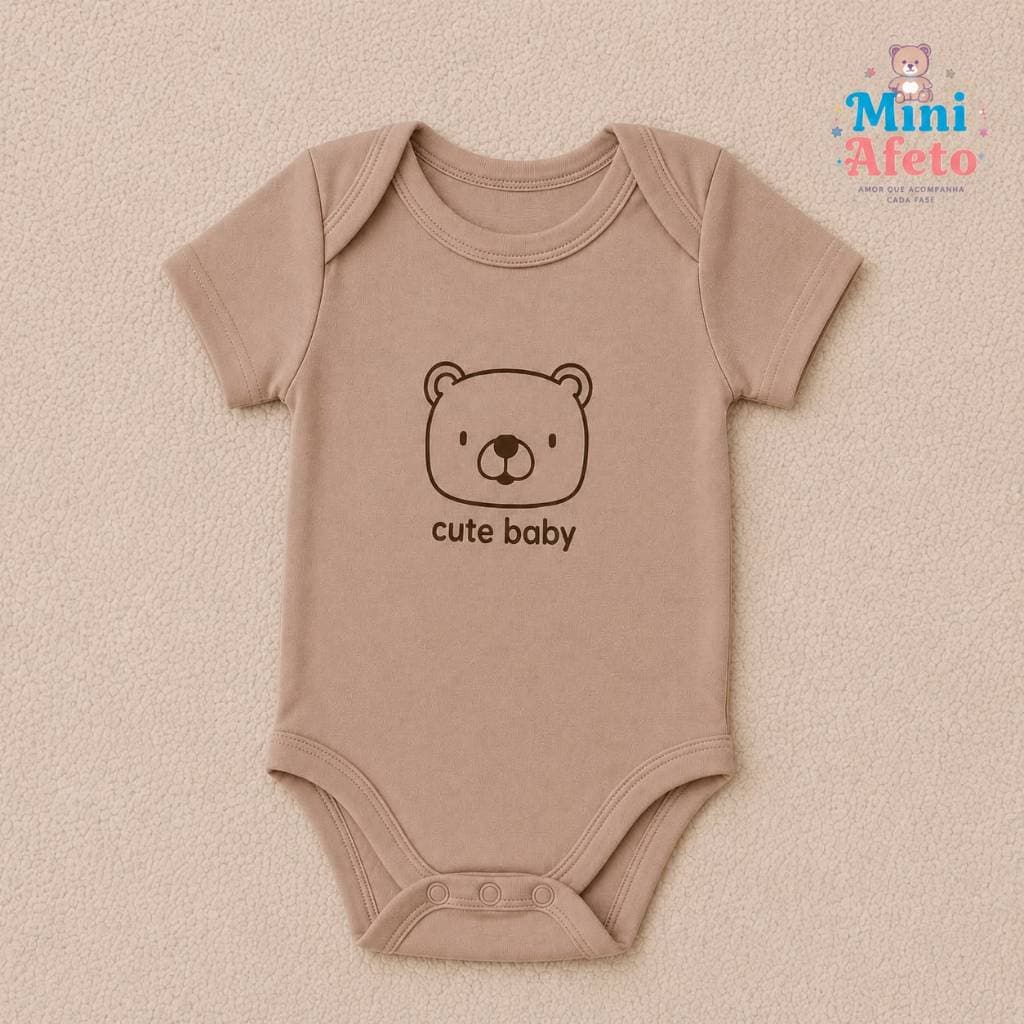 Body Bebê Ursinho Cute Baby Kit 3 Cores Manga Curta Algodão RN P M G Presente Enxoval Bebê Fofo Delicado Unissex Macacão