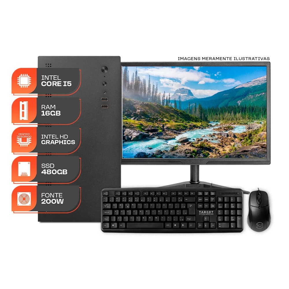 Computador Home Essential S, Intel i5 4ª, 16GB DE RAM, SSD 480GB, Completo com Monitor e Periféricos + Adaptador WI-FI