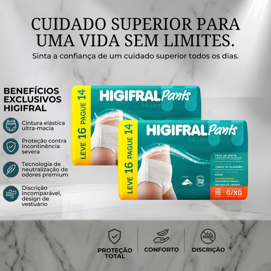 Kit ou Unitário Roupa Íntima Descartável Higifral Pants G/XG | 16 ou 32 Unid | Leve + Pague - | Incontinência Severa