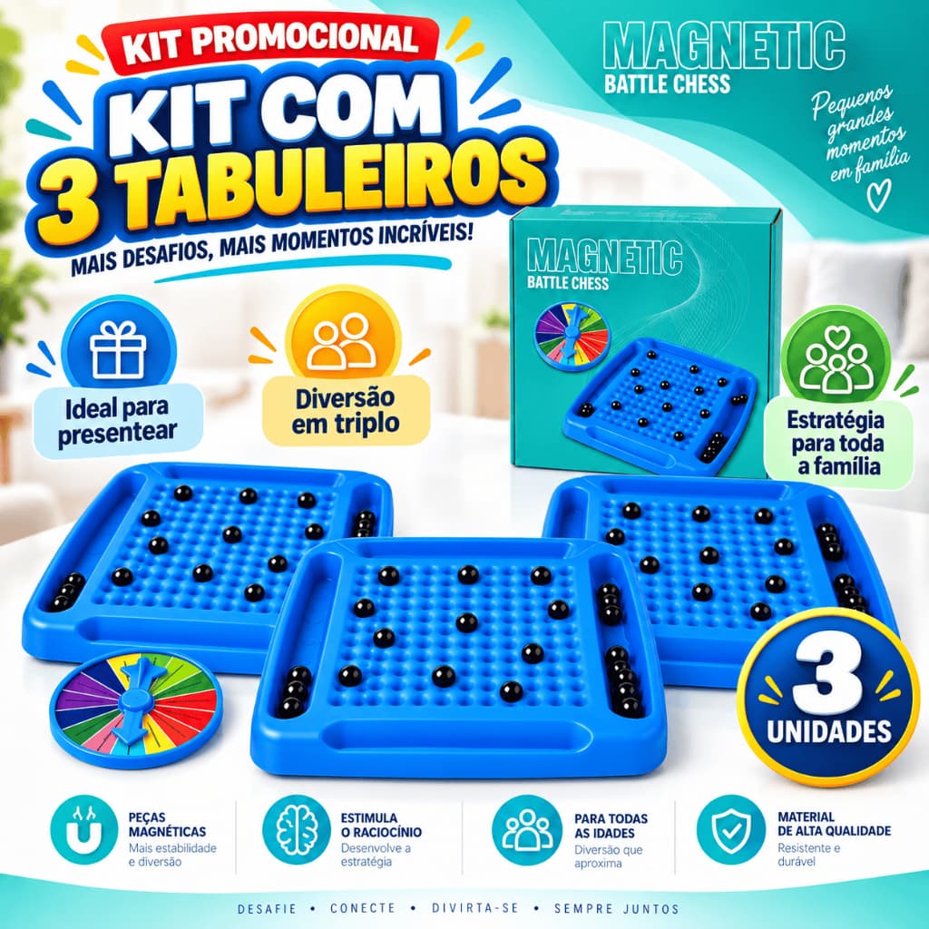 Jogo Xadrez Magnético 20 Bolinhas com Roleta - Tabuleiro Estratégia, Jogo de Mesa Educativo, Presente Família Adulto