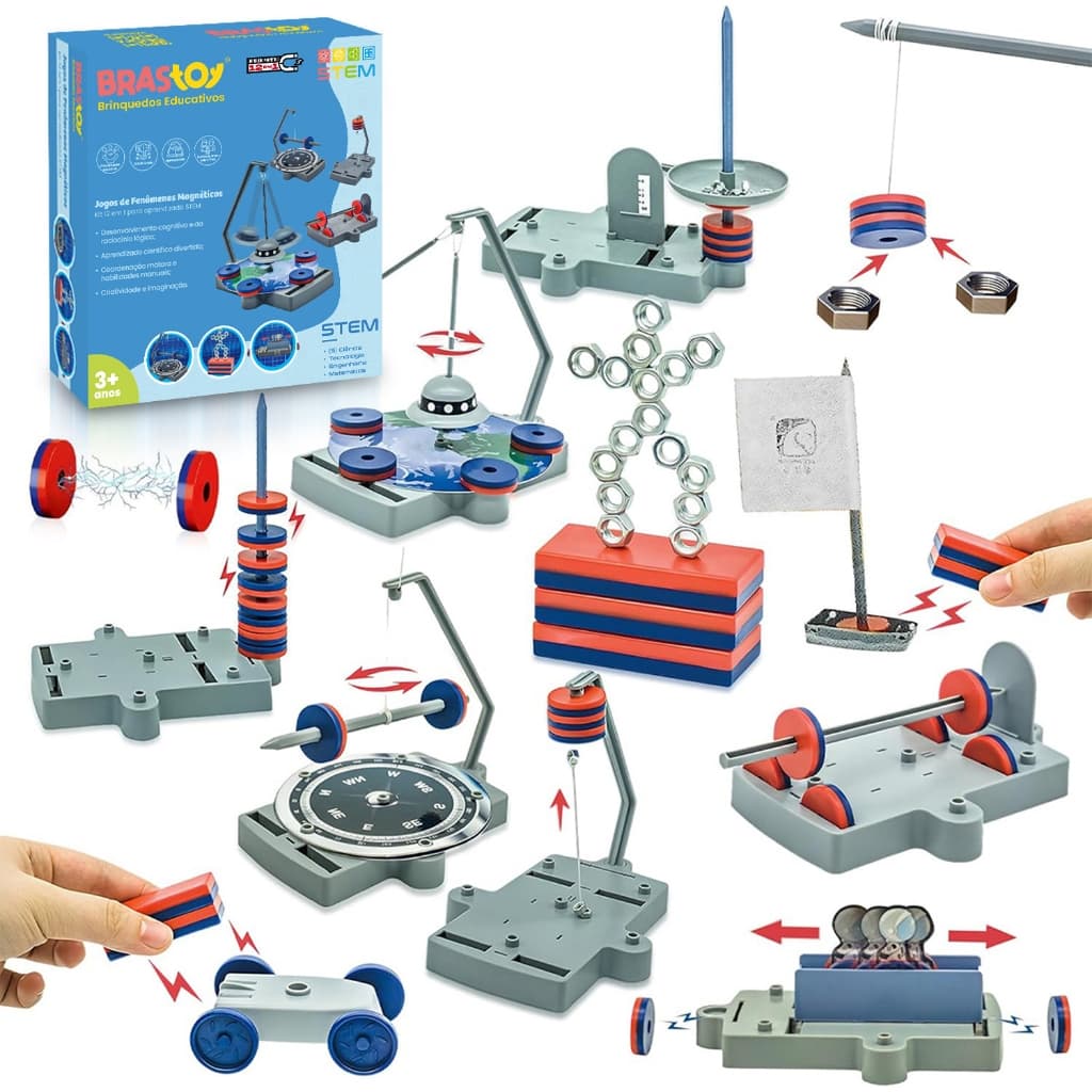 Kit de Experiências Magnéticas 12 em 1 Brinquedo Educativo STEM  3+ Anos Presente