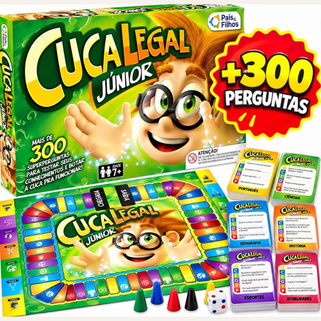 Jogo Tabuleiro Cuca Legal Junior 300 Perguntas Conhecimento Gerais Jogo Educativo Para Criança Família