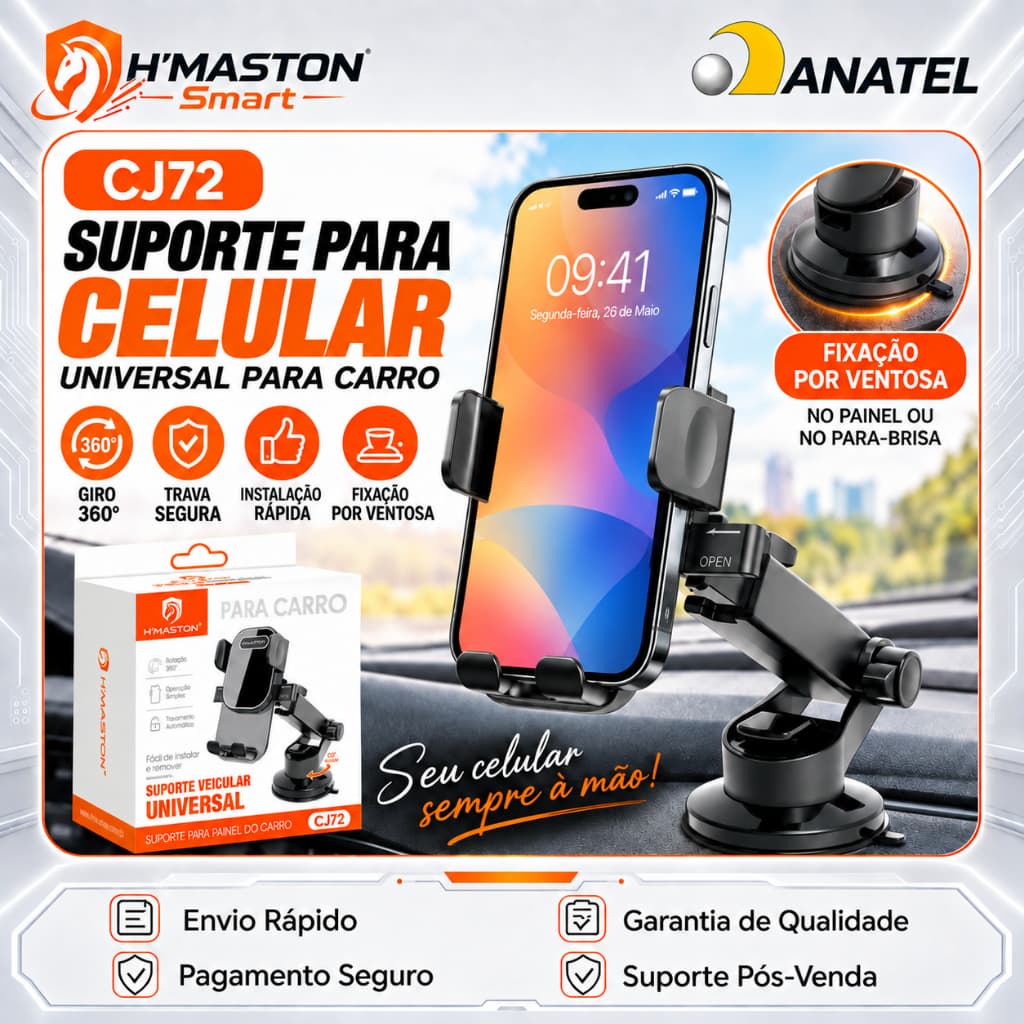 H'Maston CJ72 Suporte Para Celular Para Carro Suporte Veicular Para Celular Porta Celular Para Carro Painel