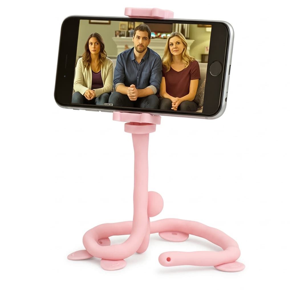 Suporte Celular Articulado Minhoca Flexível Com Ventosa Rotação 360 Graus Mesa Carro Rosa