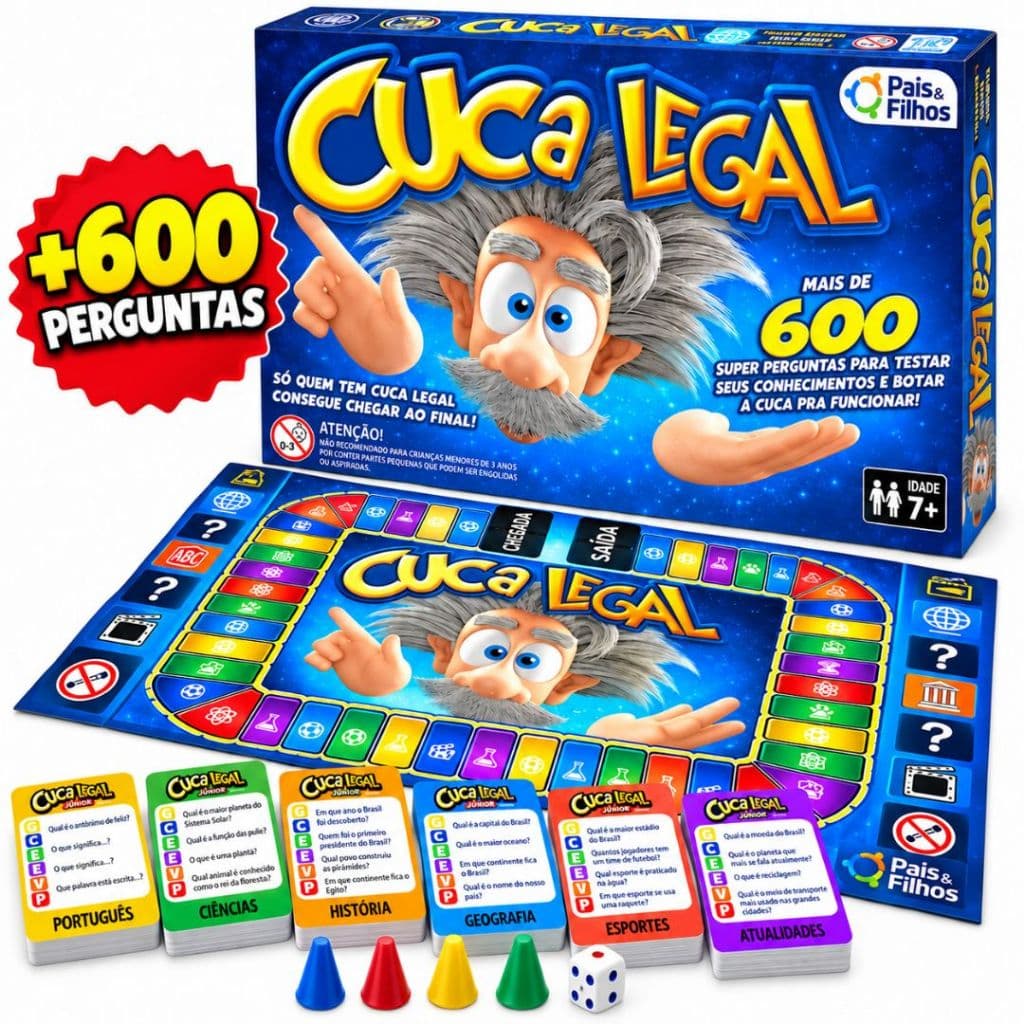 Cuca Legal Jogo Educativo de Perguntas e Respostas +600 Perguntas Tabuleiro Criança Família Jogo Educativo