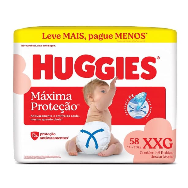 Fralda Infantil Huggies Maxima Proteção XXG 58 unidades