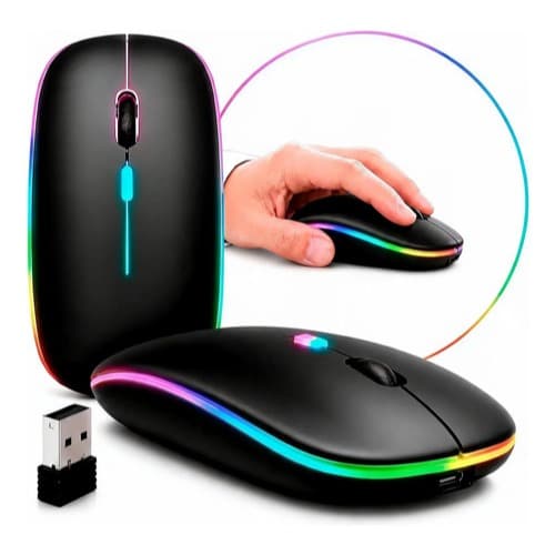 Mouse Sem Fio Recarregável Wireless Optico Led Rgb Ergonômico