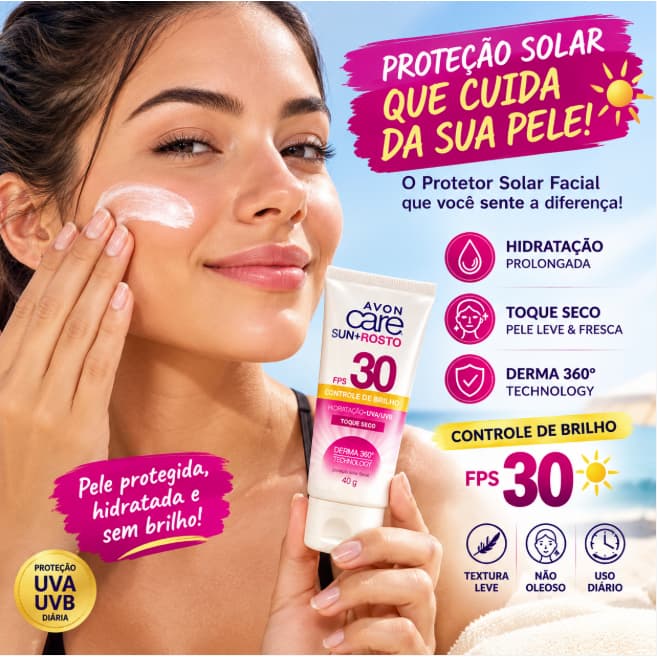 Protetor Solar Toque Seco Care Sun+ Controle de Brilho FPS 30 - 40 g - Avon