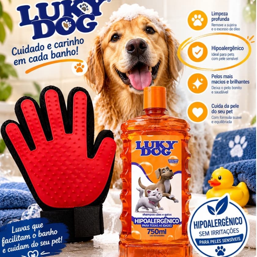 Shampoo Hipoalergênico Para Pets + Luva Para Banho Sem Cheiro Kit para Banho do Seu Pet