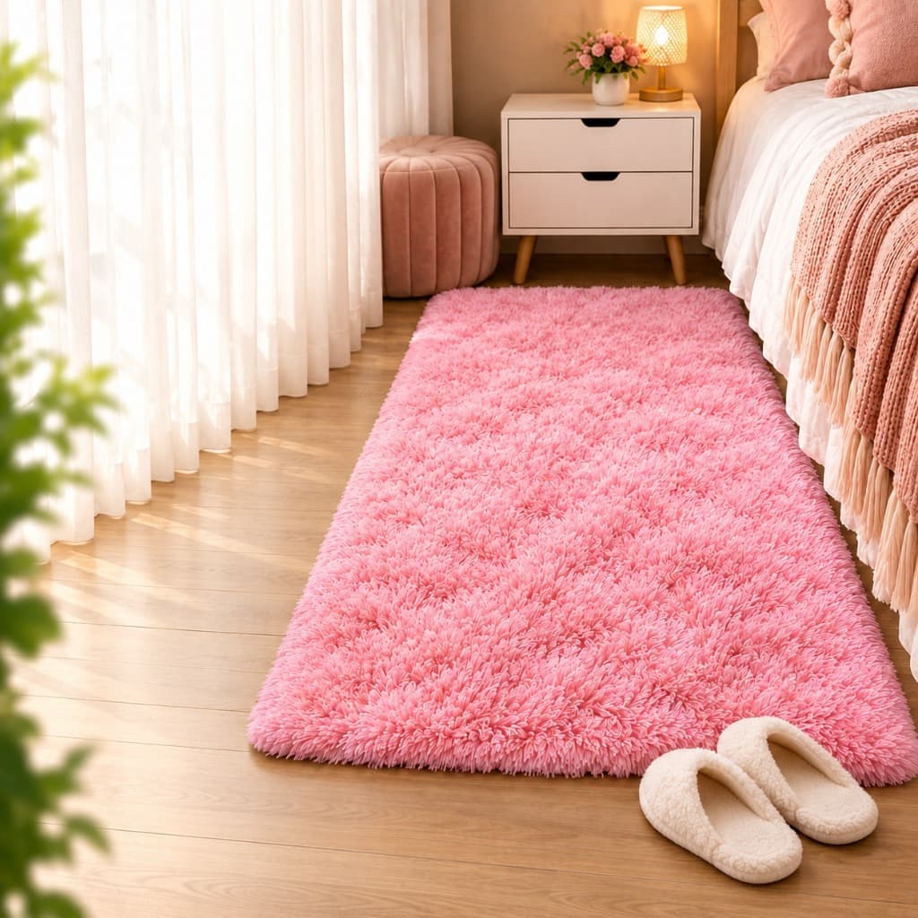Tapete Passadeira Peludo 1,00x0,60 Antiderrapante Felpudo Pelo Alto 4cm Quarto Beira de Cama Sala