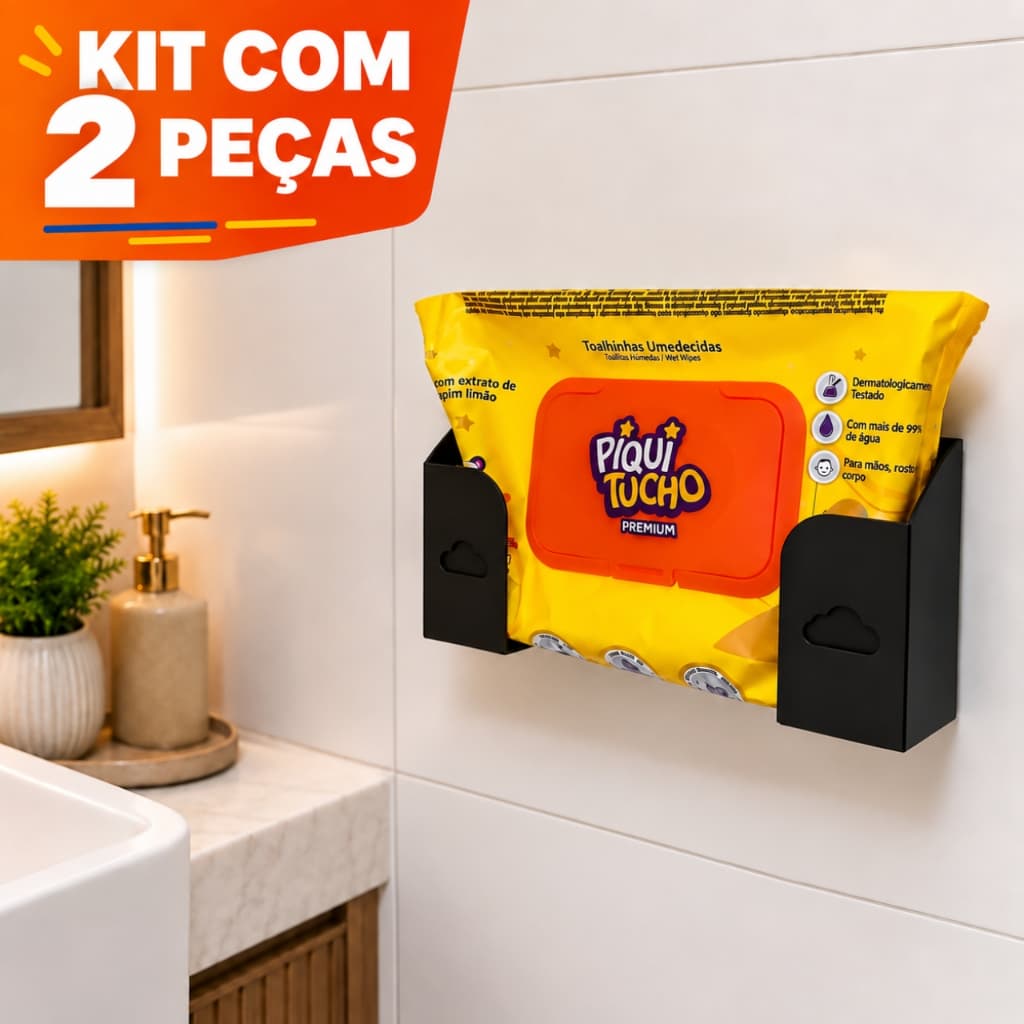 Suporte para Lenço Umedecido de Parede Organizador Lavabo Trocador de Bebê Clínica Design Minimalista