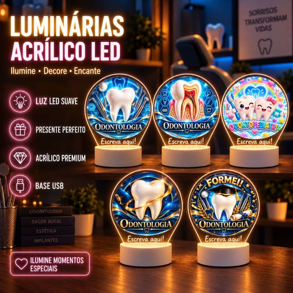 Luminária LED UV 3D Odontologia Dentista Odontopediatra Colorida Abajur Decorativo Presente Criativo Decoração Recepção