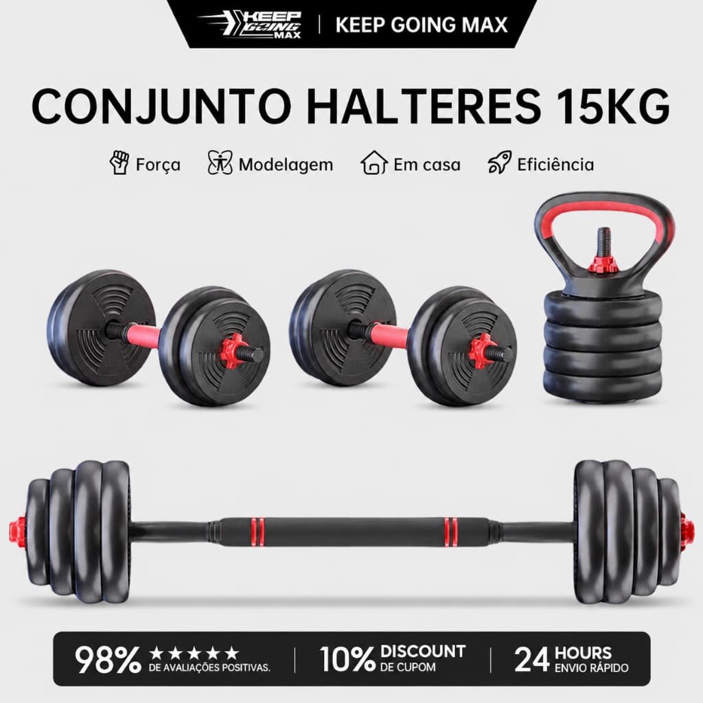 KEEP Kit Halteres Ajustáveis 15KG Para Musculação Treino Em Casa