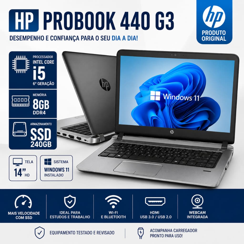 Notebook HP ProBook 440 G3 i5 6ª Geração 8GB RAM SSD 240GB Windows 11