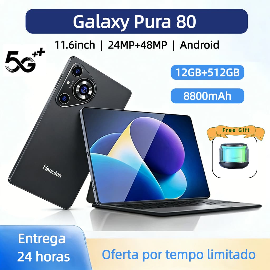 Tablet Galaxy Pura80 e 11.6polegadas, 12 GB + 512 GB, bateria de 8800 mAh, sistema Android,Promoção por tempo limitado