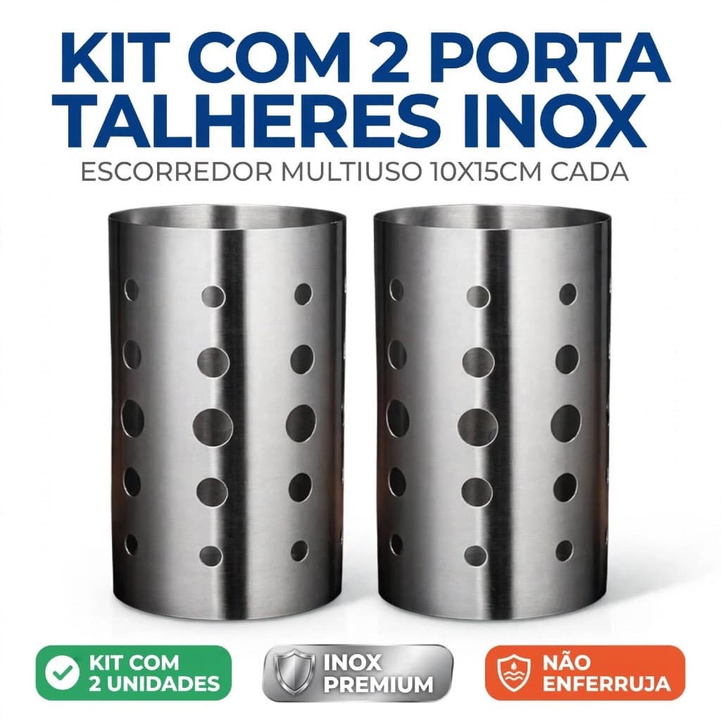 Kit com 2 Porta Talheres  Pia Cozinha Inox Prata Escorredor Organizador Multiuso Bancada 10x15