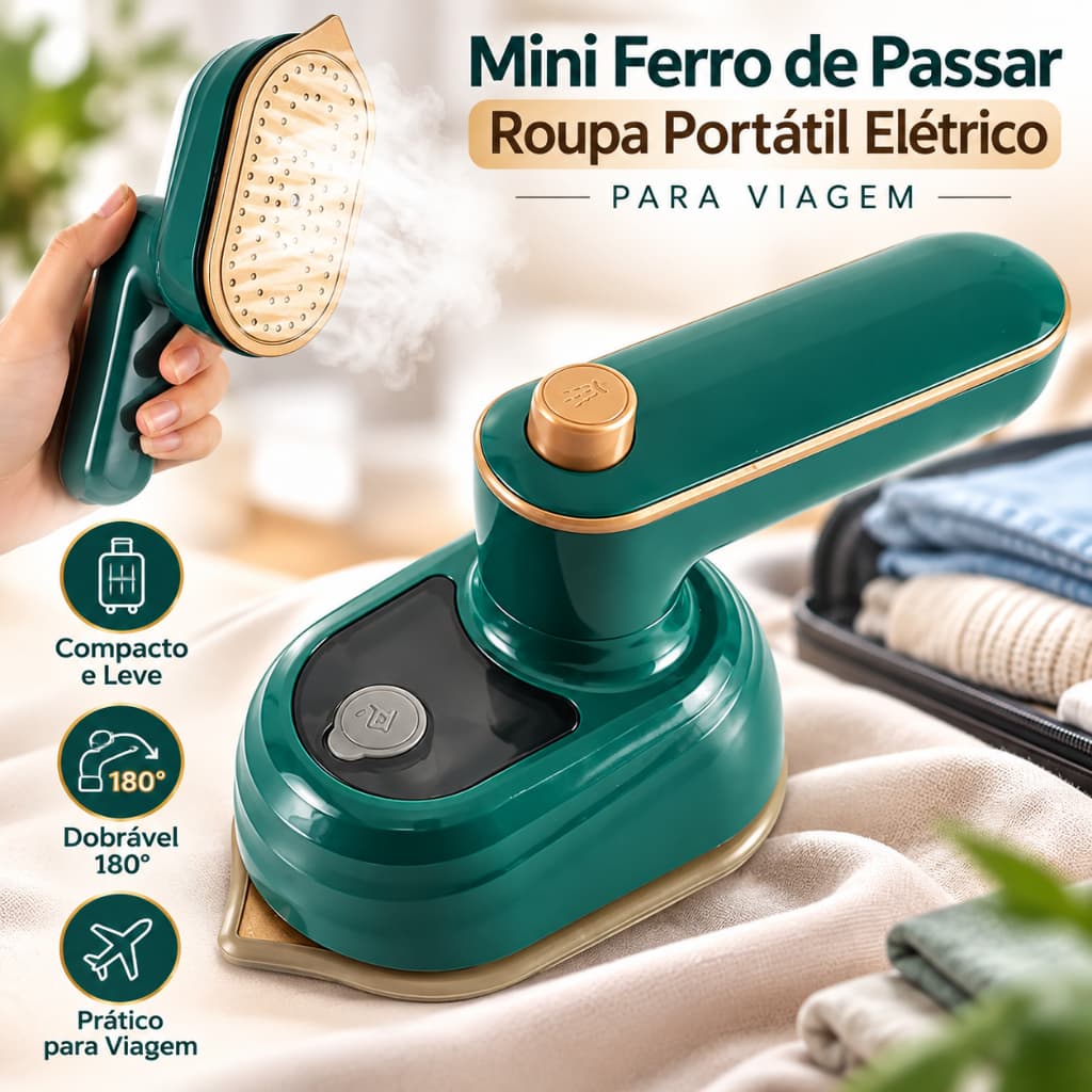 Ferro de Passar Roupa Portátil a Vapor Elétrico Dobrável 180° 60ml para Viagem Casa Hotel - ZUNISHOP
