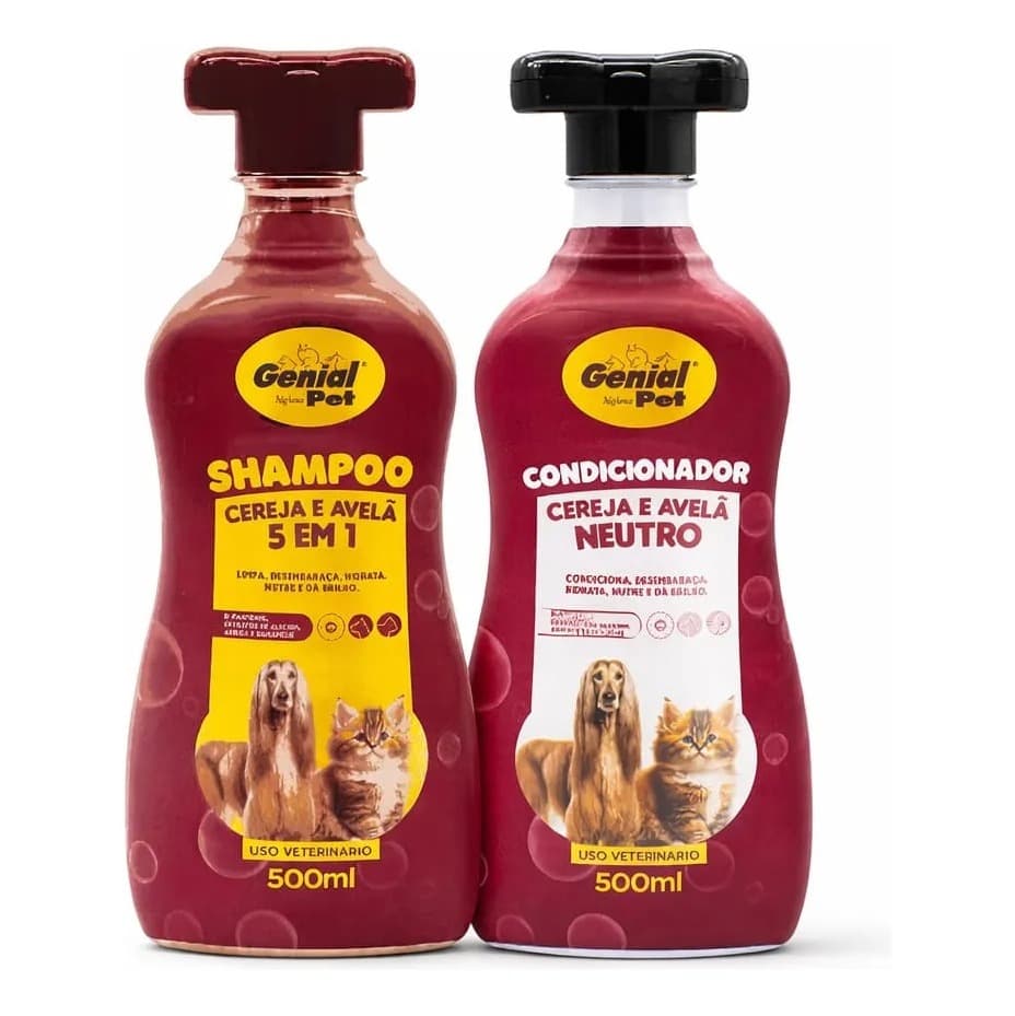Shampoo E Condicionador Para Cachorro Gato Genial Pet Cereja E Avelã 500ml Cães E Gatos Pet Shop
