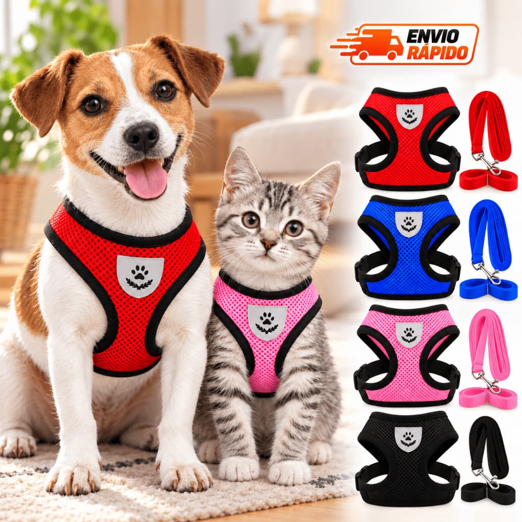 Coleira Peitoral Com Guia Para Cães E Gatos Colete Respirável Regulável Confortável Pequeno Porte