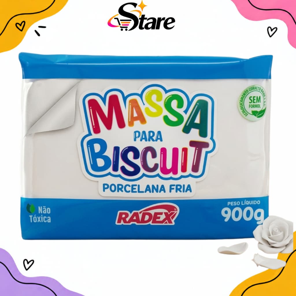 Massa biscuit 900g Branco Radex Escolar Massinha Modelar
