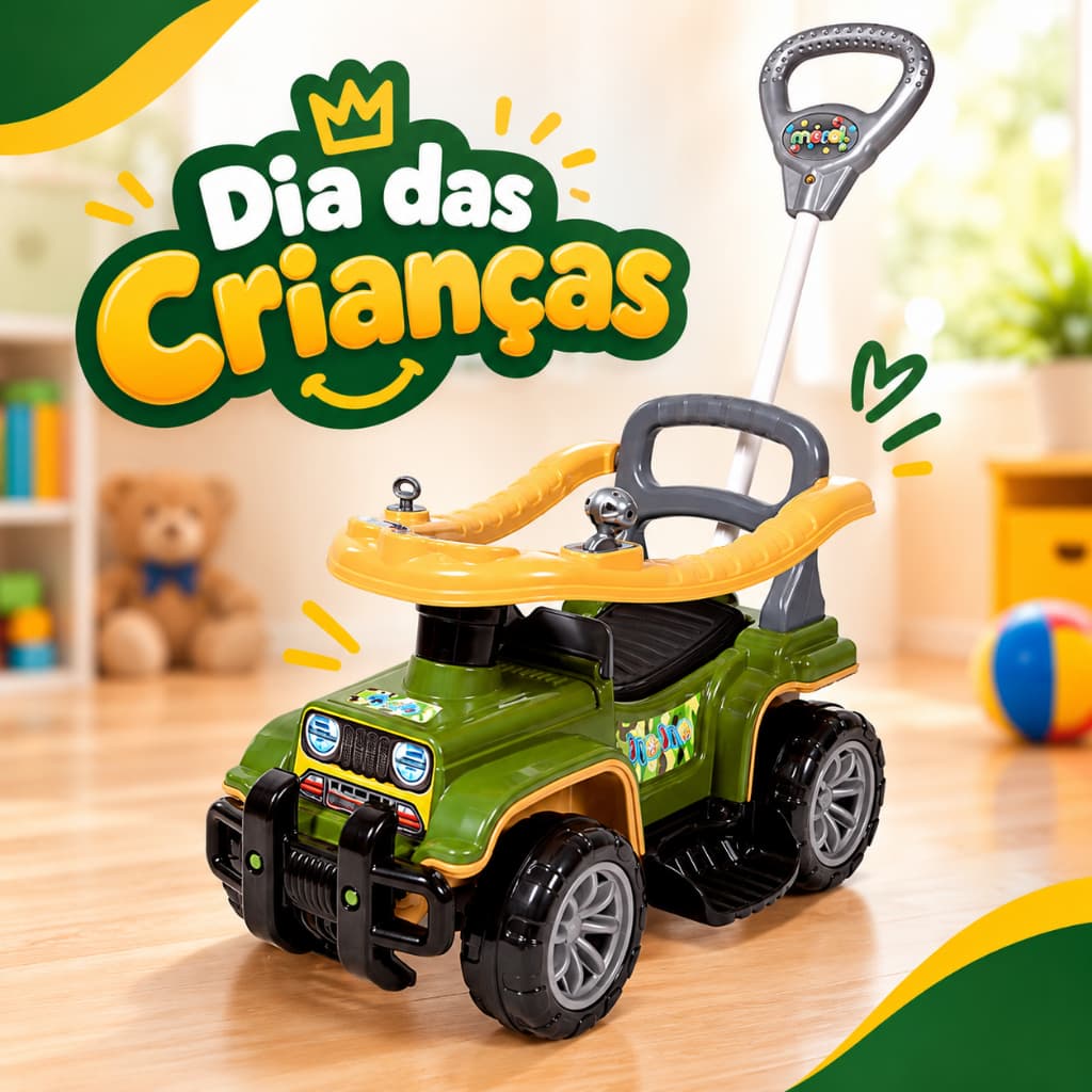 Carrinho Passeio Jip Jip  Com Empurrador Cor Militar