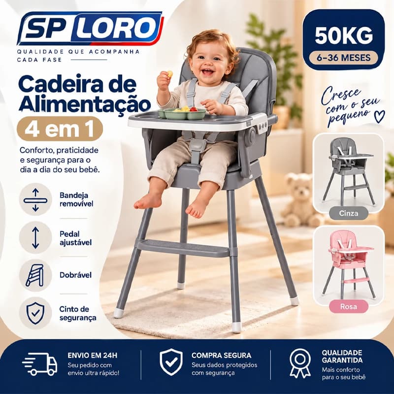 Cadeira de Alimentação Bebê Infantil Com Bandeja Removível Multifuncional Portátil Dobrável Segura