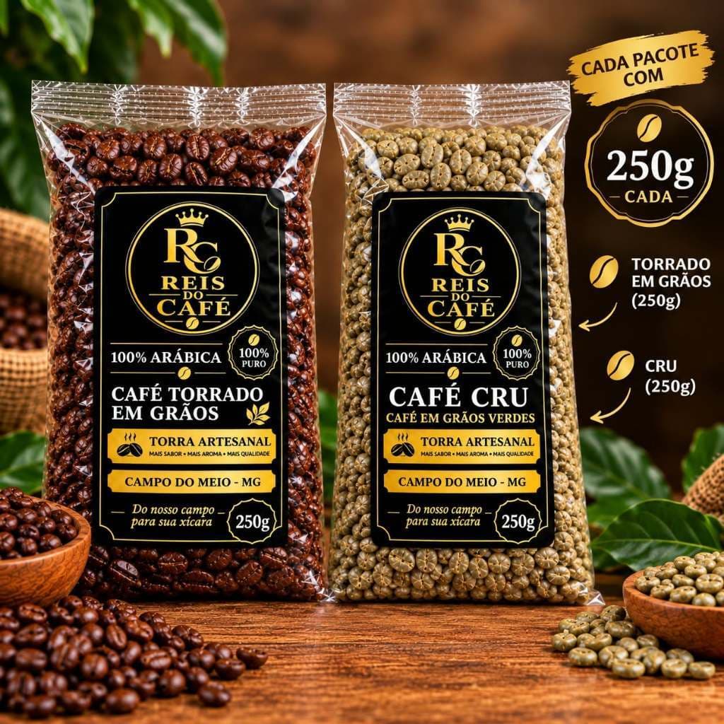 Kit Café Torrado em Grãos, Café Cru em Grãos 100% Arábico C/250g Em Cada Pacote
