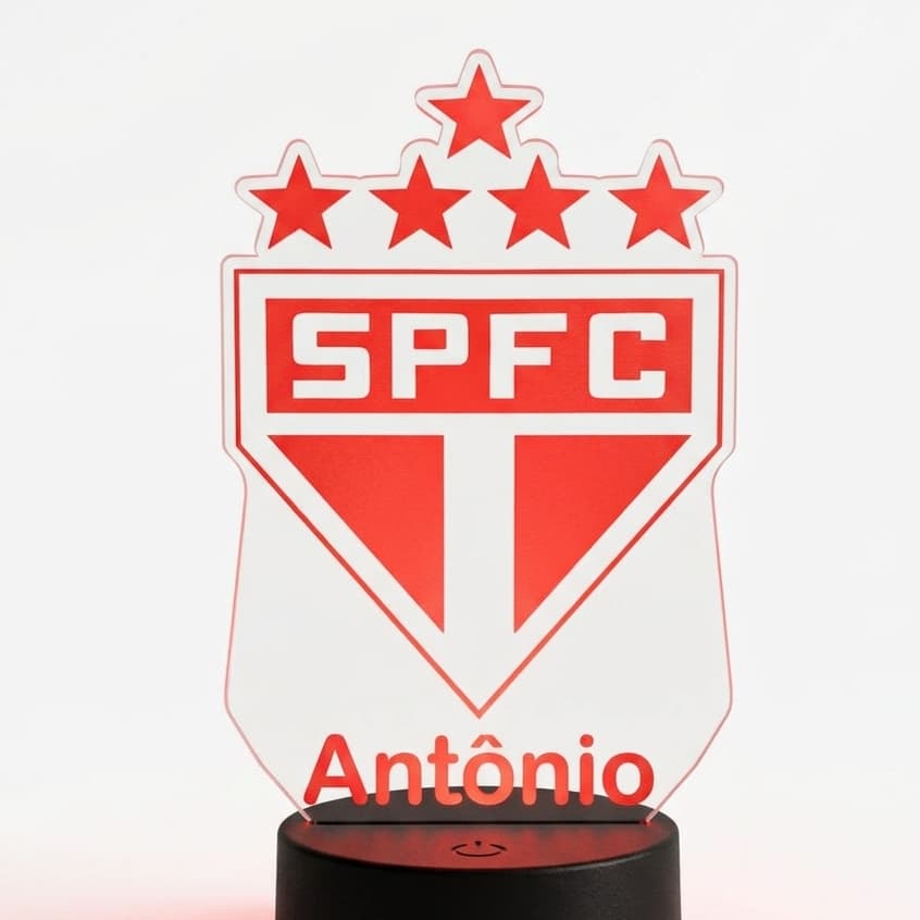 Luminária Abajur São Paulo FC Led RGB Acrílico 3mm  Personalizada Nome - Presente Decoração Quarto, envio imediato