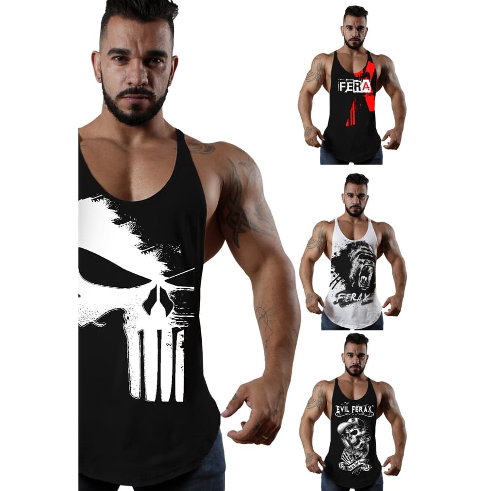 Kit 04 Regatas Cavada Masculina Musculação Ferax Fitness Treino