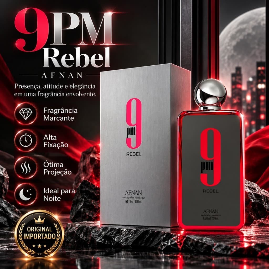 Perfume Afnan 9PM Rebel EDP 100ml Masculino Original Importado - O Perfume Que Domina a Noite