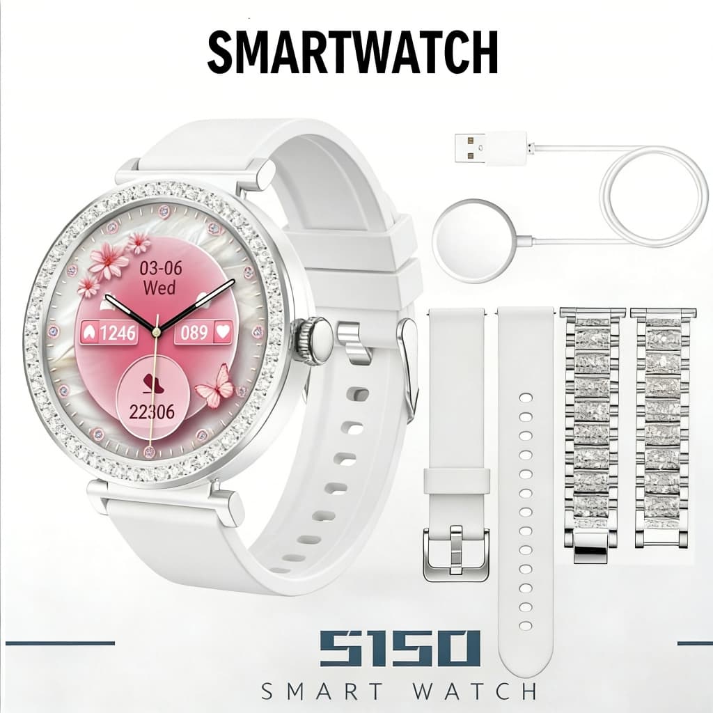 38MM Smartwatch S150 Feminino Relógio Inteligente Chamada NFC e monitor de frequência cardíaca. Tela AMOLED