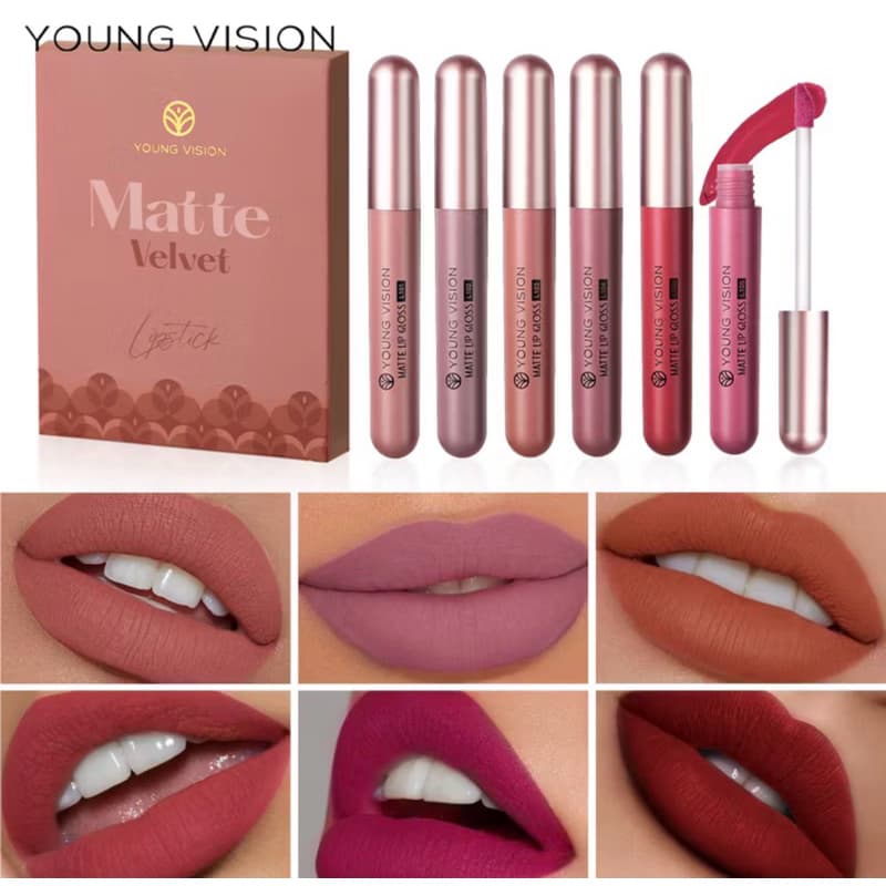Kit de batom líquido matte com 6 unidades / Gloss labial / conjunto de batom líquido Young Vision