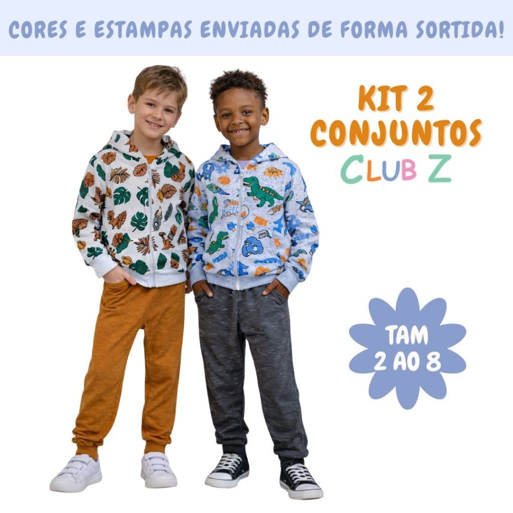 Conjunto Moletom peluciado Infantil Masculino - Kit com 2 conjuntos Jaqueta e calça em moletom peluciado. ClubZ