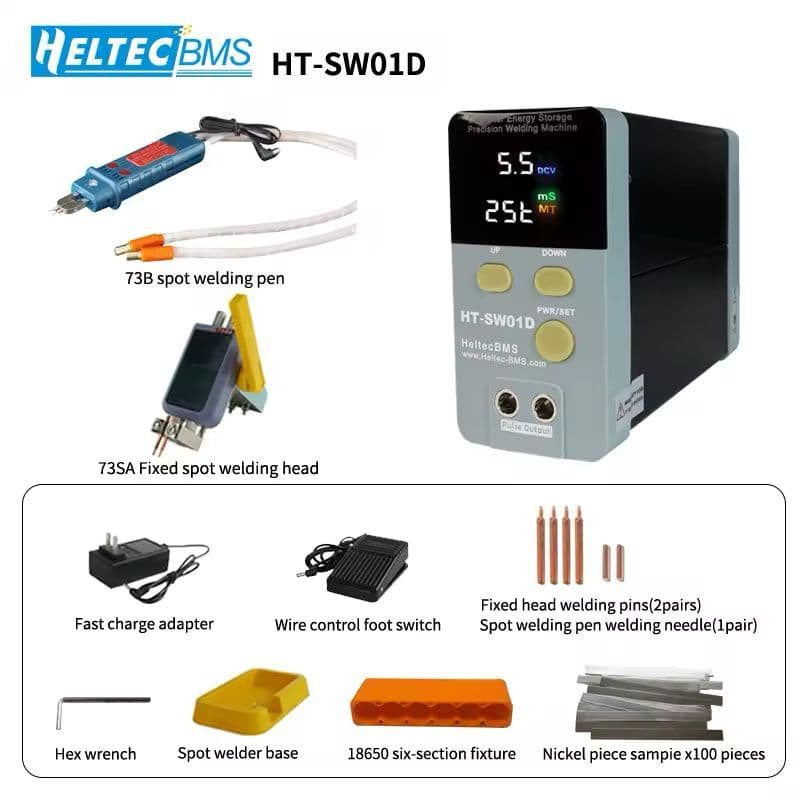 Máquina Solda Ponto Profissional Heltec HT-SW01D Kit Completo Baterias 18650 Caneta + Pedal + Níquel