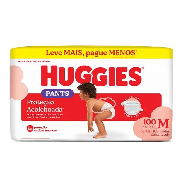 Fralda Roupinha Huggies Pants Proteção Acolchoada M 100 Unidades