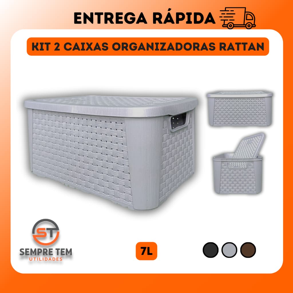 Kit 2 X Caixa Organizadora Rattan 7 Litros Cesto Plástico Multiuso Organizador Casa Quarto Banheiro Escritorio Cozinha