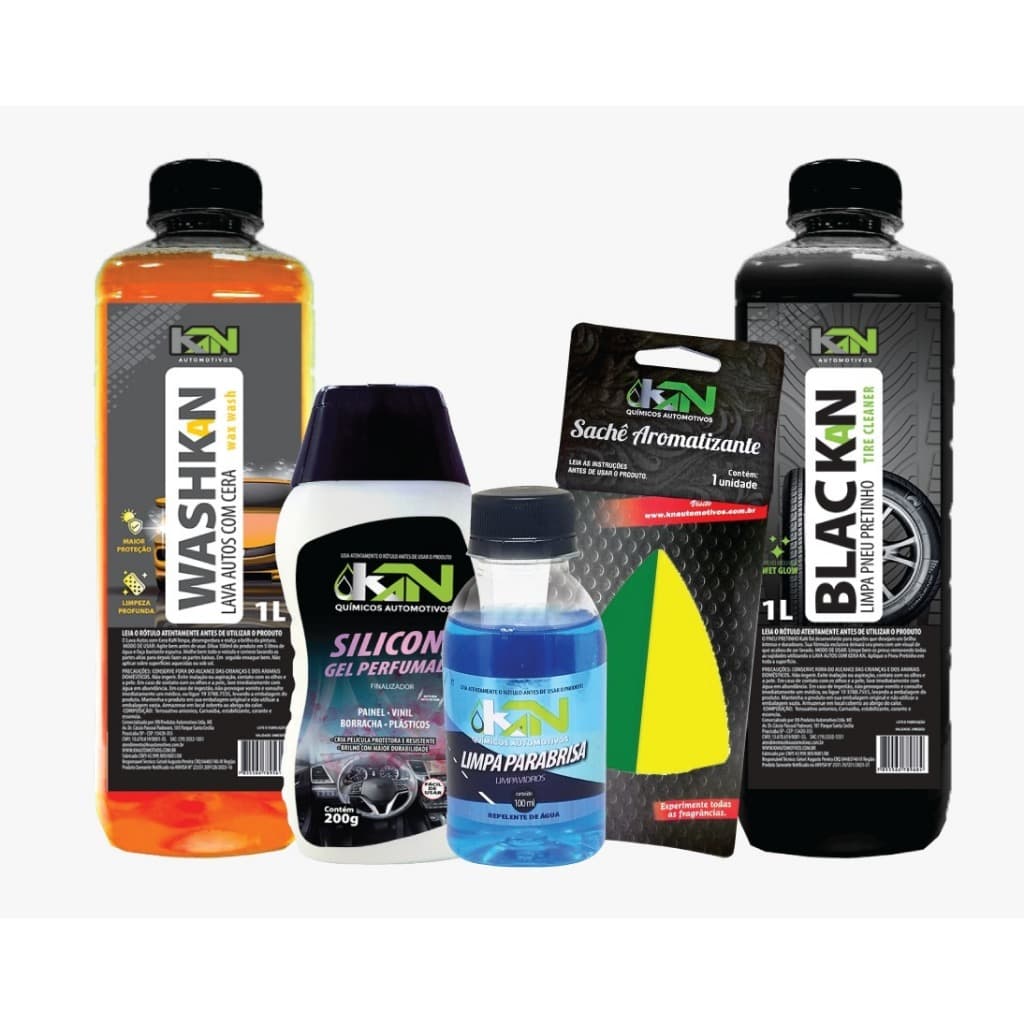 KIT LIMPEZA CARRO SHAMPOO 1 L PRETINHO 1 L SILICONE PARABRISA CHEIRINHO
