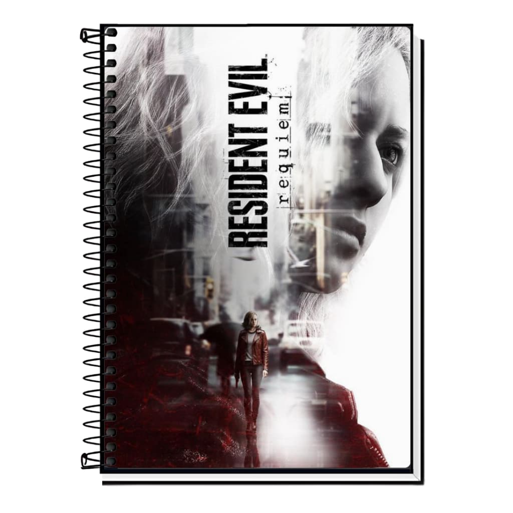 Caderno Universitário Gamer Resident Evil Requiem | Umbrella | Apocalipse | Capa Dura Espiral | 1, 10, 15 ou 20 Maté