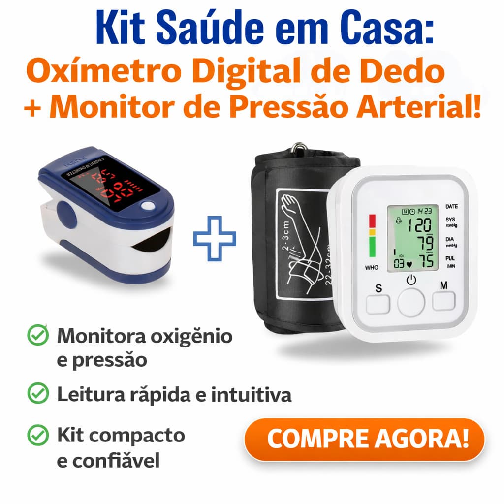Kit Saúde em Casa: Oxímetro Digital de Dedo + Monitor de Pressão Arterial de Braço Automático