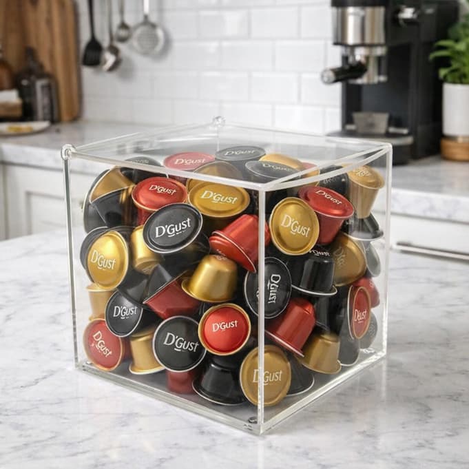 Caixa Organizadora Porta Cápsulas Café Acrílico Cristal Transparente Suporte Dolce Gusto Multiuso