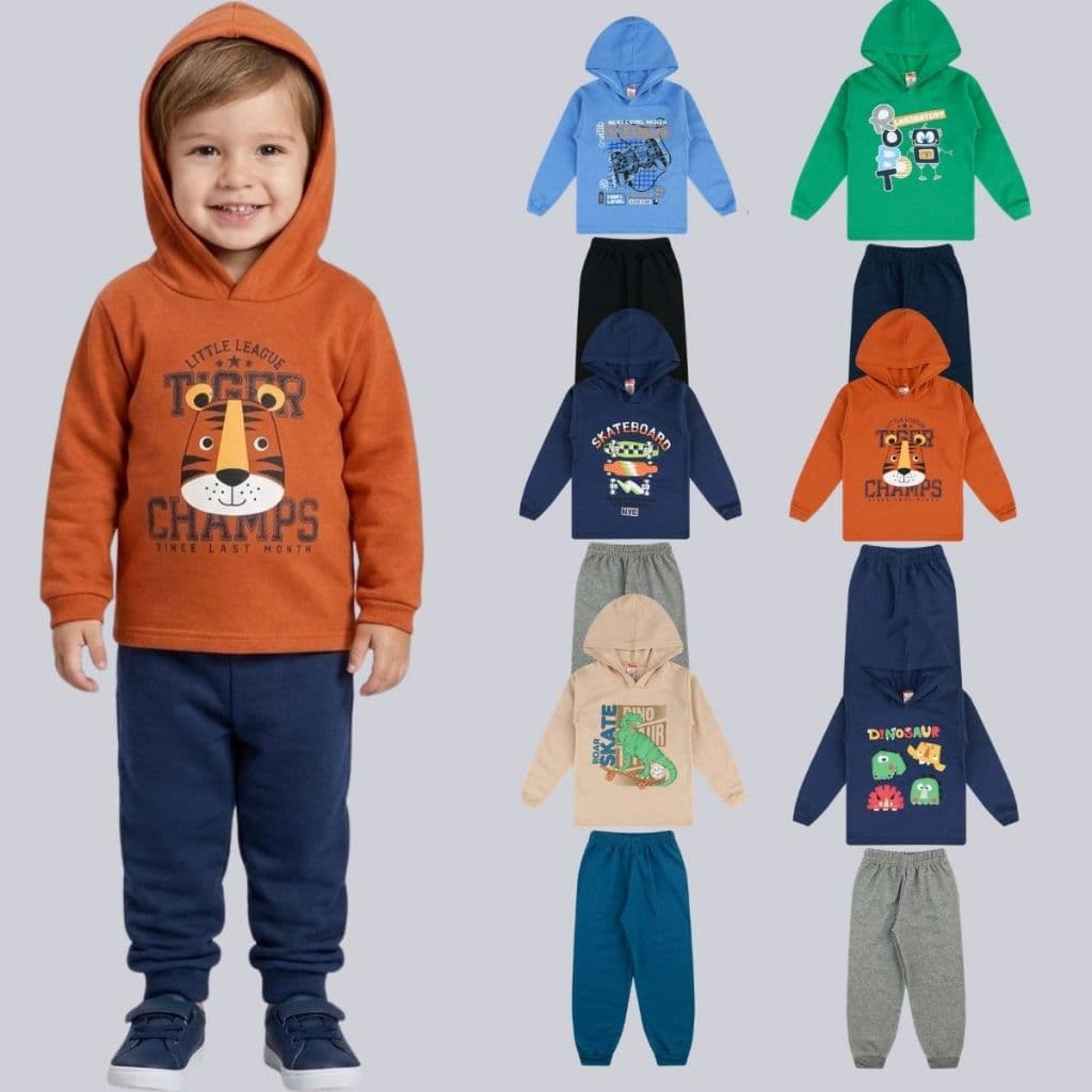 Kit 04 Peça Moletom Infantil Capuz Menino Inverno 2 Conjunto Inverno Masculino Frio 1 ao 8 Estiloso