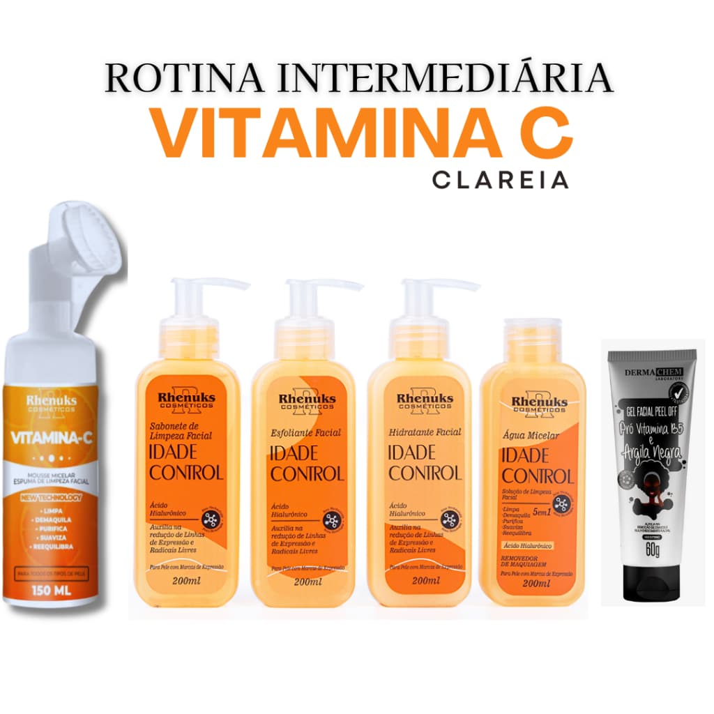 Kit Skincare Vitamina C Anti-Idade + Mousse Micelar Limpeza Facial 150ml +Gel Peel Off Mascara negra