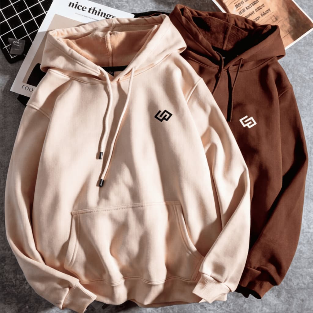 Kit 2 Moletom Masculino Feminino Canguru BEGE + MARROM Inverno Conjunto Moletom Flanelado Original