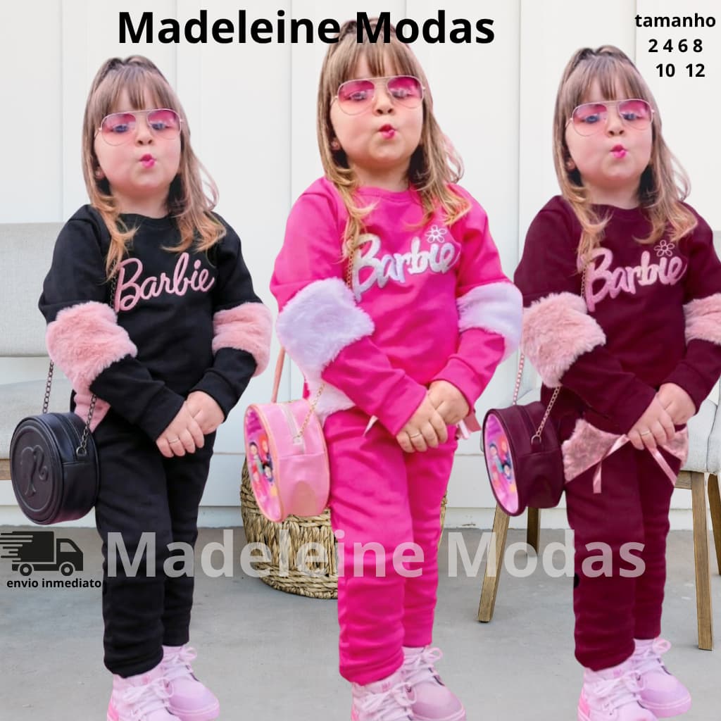 Conjunto moletom menina infantil com detalhes em pelúcia tamanhos 2 ao 12