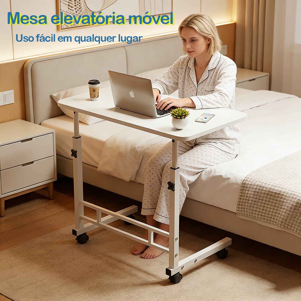 👉 Mesa Elevatória Móvel para Notebook com Altura Ajustável e Rodinhas Uso em Cama Sofá