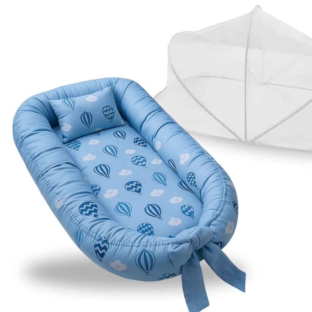 Ninho Redutor de Berço Menino Menina com Mosquiteiro Kit 2 Peças Enxoval Bebe Rosa Azul