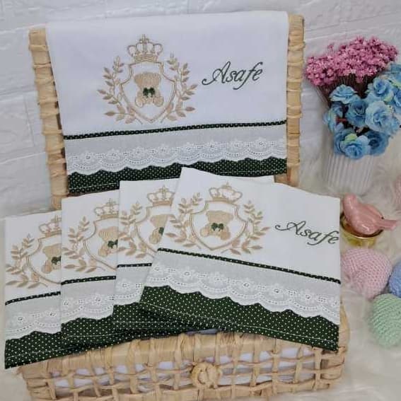 kit Fralda de Boca Personalizada  Recém Nascido  Fralda Bordada Nome Desenho  Tema Safari